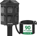 TiFFCOFiO Outdoor Power Strip with Stake Waterproof, 90 FT Extension Cord, 6 Grounded Outlets for Outdoor Lights, 14 AWG, 15A/1875W, ETL Listed