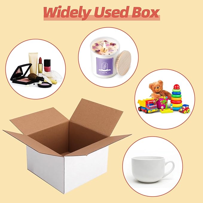 25 Packs Small Shipping Boxes 8x8x6 Inches, White Corrugated Cardboard Box for Shipping, Packing, Business, DIY