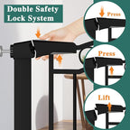 Fairy Baby 29.53"-32.28" Wide Baby Gate with Door, Walk Through Baby Gates for Stairs Pressure Mounted no Drill, Indoor Tension Metal Pet Dog Gate, Auto Close Child Safety Gate, Black