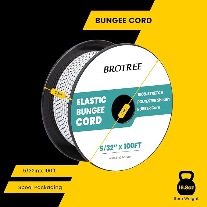 Bungee Cord Elastic Shock Cord 5/32" x 100' Bungee Rope for DIY, Tie Downs, Kayak and Outdoor - White&Black