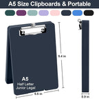 Small Clipboard with Storage, A5 Clipboards with Pen Holder, Half Letter Clip Boards 6x9 Mini Plastic Clipboard with Low Profile Clip for Classroom, School, Office Supplies (Navy)