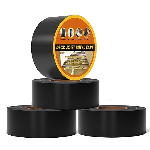 Deck Joist Tape 3" x 50', 4 Pack for Decking, Waterproof Weather Resistant Self-Adhesive Butyl for Wood Joists Beams