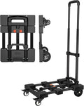 Heavy-Duty 500LB Capacity Hand Truck with One-Touch Retractable Handle & Extendable Plate, Portable Collapsible Dolly Cart with 4 Wheels w/Brakes Folding Luggage Cart for Travel/Home Use, Black