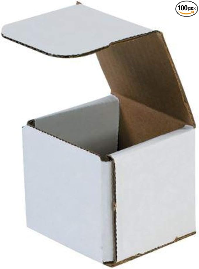 Secure Seal Shipping Boxes - 3x3x3" Mailers - White Foldable Corrugated Cardboard Packaging for Mailing, Moving, Storage, and Organizing - Strong Lightweight Foldable (Bulk 100 Pack)