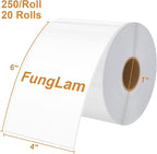 FungLam Thermal Labels 4x6 Direct Thermal Shipping Labels, 20 Rolls with 250 Labels/Roll, 1'' Core, Compatible Zebra 2844 ZP-450 ZP-500 ZP-505 Thermal Printer Label