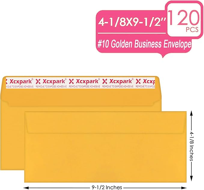 120 PCS #10 Golden Self Seal Kraft 4-1/8 x 9-1/2 inches Security Envelopes, Windowless Invisible Envelopes Super Strong Quick Seal Envelopes Security Tint Pattern Secure