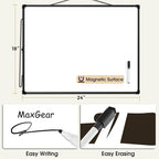 MaxGear White Board for Wall 24" x 18", Double Sided Dry Erase Board, Magnetic White Board Hanging Whiteboard for Home, School, Office, Black Frame