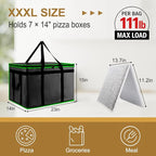 mosago Insulated Food Delivery Bag - Reusable Thermal Cooler Grocery Bags for Catering & Delivery, Pizza Carrier for Events, Large Capacity Bag Keeps Food Hot/Cold (Black with Green Trim, with Base)