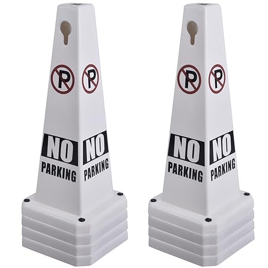OrangeStar 8-Pack No Parking Cones, 4-Sided Message Safety Traffic Cones with Heavy Rubber Base for Indoor/Outdoor Use, White