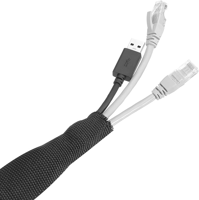 MECCANIXITY Braided Cable Sleeves Heat Shrinkable Fabric Sleeving, 5/16" 60ft Black 2:1 Ratio Heat Shrinkable Cord Protector for Harness Cable, Network Cable Protection, Cable Management
