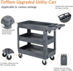 TUFFIOM Plastic Service Utility Cart with Wheels, 550lbs Capacity, Heavy Duty Tub W/Deep Shelves, Multipurpose Rolling 3-Tier Mobile Storage Organizer, for Warehouse Garage Industrial Cart