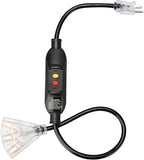 PLUGTUL 3FT GFCI Extension Cord with 3-Outlet, Auto Reset, 12/3 Outdoor Extension Cord with Lighted End, SJTW, ETL Listed, Black