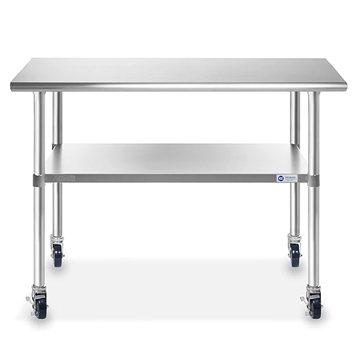 GRIDMANN NSF Stainless Steel Work & Prep Table 48 x 24 Inches with Caster Wheels and Under Shelf for Restaurant, Home, Hotel