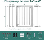 BABELIO 36" Tall Baby Gate, 26-40" Wide Auto Close Pet Gate, PressGuard C5 Pressure Mounted Metal Dog Gate, Easy-Install No Drilling, No Tools Needed, with Wall Protectors and Extension Kits, Gray
