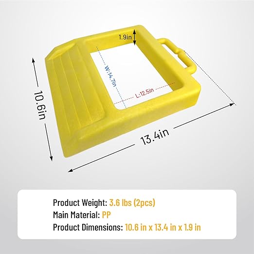 Pallet Jack Wheel Chock 2 Packs, Premium Pallet Jack Stopper for Truck 13.4" Length x 10.6" Width x 1.9" Height (Yellow)