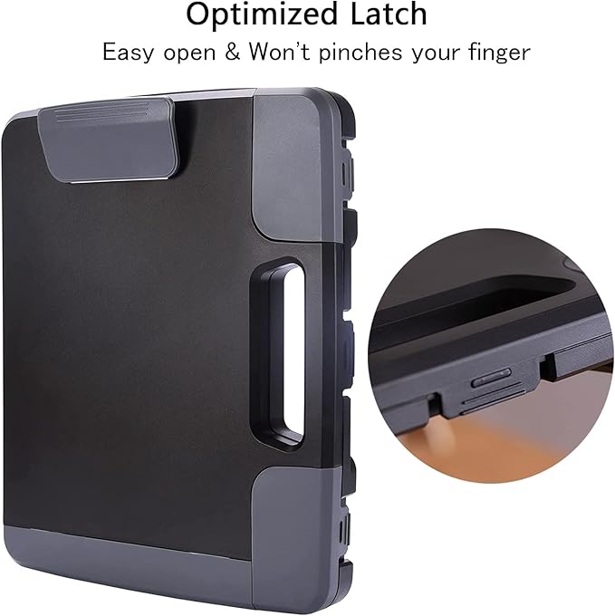 Plastic Storage Clipboard with Handle – Heavy Duty Clipboard, Portable Side-Opening Organizer Case for Letter/Legal Size Paper (14.5”x12”x1.75”) – Office, School, Construction & Outdoor Use