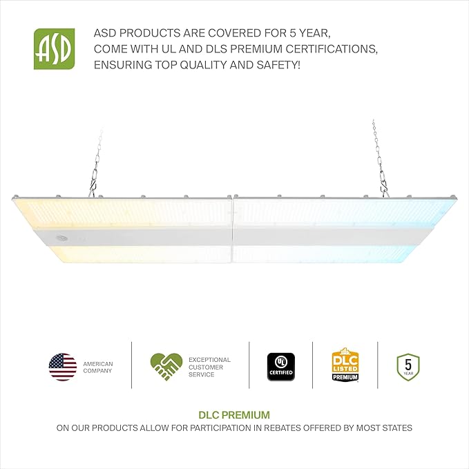 ASD LED Linear High Bay Light Fixture, Commercial Shop Lighting | 3CCT, Dimmable, Power Adjustable, DLC Premium, UL Listed | 750W 114000LM 3500-5000K 100-277V | Warehouse, Garage, Workshop | White