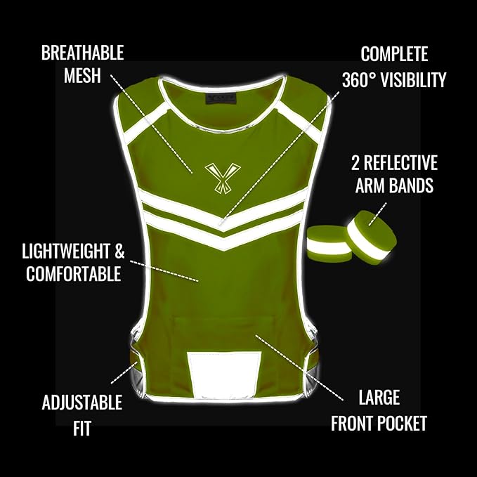 Running Reflective Vest, Inside Pocket & 2 Bands, High Visibility Reflective Running Vest for Night Running Walking Cycling