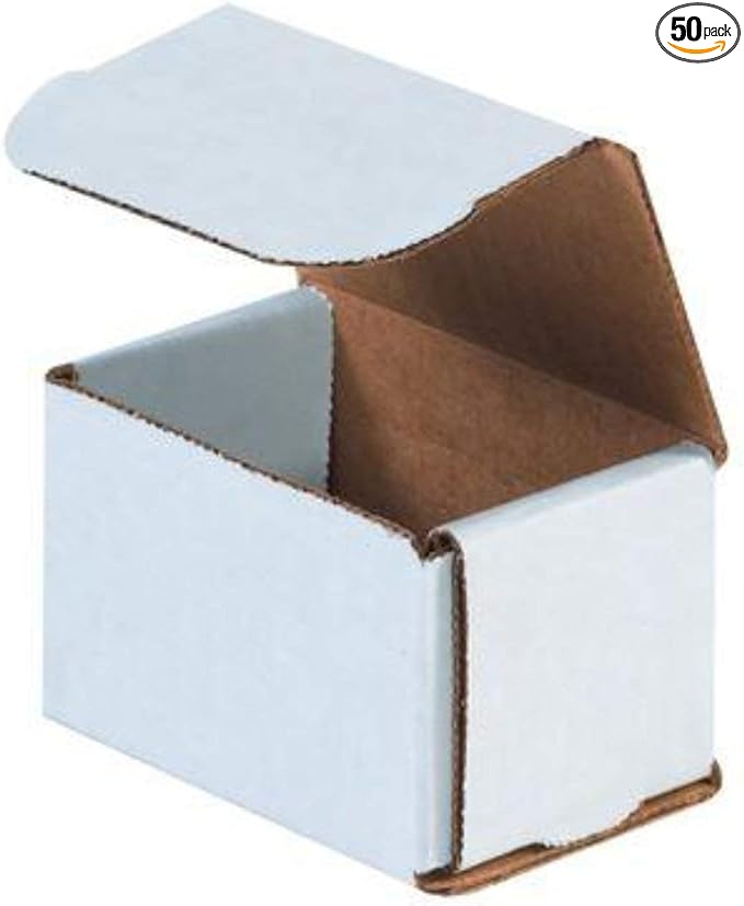 Secure Seal Shipping Boxes - 3x3x2" Mailers - White Foldable Corrugated Cardboard Packaging for Mailing, Moving, Storage, and Organizing - Strong Lightweight Foldable (Bulk 50 Pack)