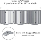 unipaws 120" Extra Wide Pet Gate, Free Standing Dog Gate for Doorways, Stairs, Foldable Gate & Room Divider, Wooden Puppy Playpen, Expandable Barrier for The House, Indoor Use (36" H, Grey)
