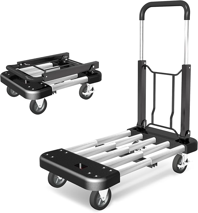 WarmyouHaul Pro Folding Hand Truck, 441LBS Capacity, Adjustable Platform (24-30") & Handle (28-35") 4" Rubber Wheels with 360° Swivel & Parking Brake, for Moving, Apartment, Warehouse, Commercial Use