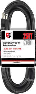 EP 25 Ft Outdoor Extension Cord - 12/3 SJTW Heavy Duty Black Extension Cable with 3 Prong Grounded Plug - Power Cord for Lawn, Garden, Appliances