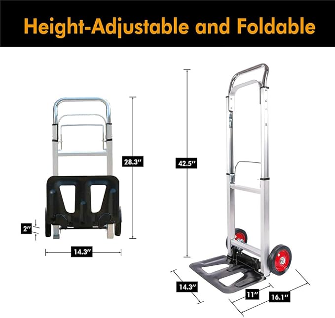 LEADALLWAY Hand Truck Aluminum Foldable Hand Cart with 6" Wheels 220 lbs Capacity