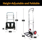 LEADALLWAY Hand Truck Aluminum Foldable Hand Cart with 6" Wheels 220 lbs Capacity