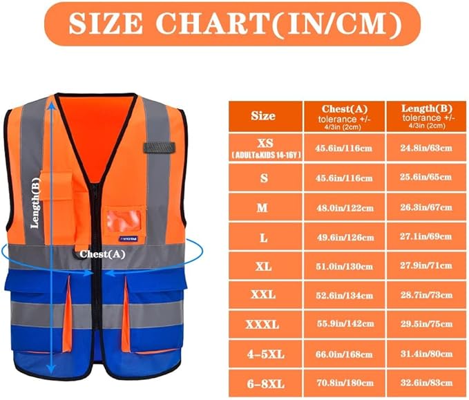 A-SAFETY Safety Vest High Visibility Working Vest with Dual Tone High Reflective Strips Orange&Blue Color Mixed Medium