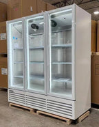 71” Wide Commercial Beverage Refrigerator Display Fridge, Three Glass Door Merchandiser Drink Cooler With LED Light Adjustable Shelves,ETL Sanitation,63.5 Cu Ft,White,(Wheels Included)