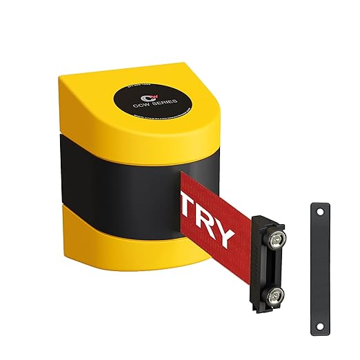 CCW Series WMB-230 Magnetic Wall Mount Retractable Belt Barrier (30 Foot Belt, Red with"NO Entry" White Letters Belt with Yellow ABS Case)