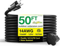 Go Green Power Inc. 14/3 50ft Black Outdoor Extension Cord - Robust, Heavy Duty - Perfect for Outdoor Tools & Equipment - GG-13850BK