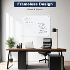 Magnetic Glass Whiteboard, 4' x 3' Glass Dry Erase Board for Wall, 48" x 36" Large Frameless White Board with 1 Marker Tray and 3 Magnets for Office, Home, Classroom - Ultra White