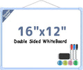 MaxGear Double-Sided Dry Erase Board for Wall, 16"x12" Hanging Whiteboard, Small Dry Erase White Board kit, Portable Whiteboard for Planning, Drawing, Memo, to Do List, Blue Frame