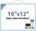 MaxGear Double-Sided Dry Erase Board for Wall, 16"x12" Hanging Whiteboard, Small Dry Erase White Board kit, Portable Whiteboard for Planning, Drawing, Memo, to Do List, Blue Frame