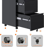 Aobabo 2 Drawer File Cabinet, Metal Filing Cabinet with Lock for Office Legal/Letter Size, Black, Fully Assembled Except Wheels