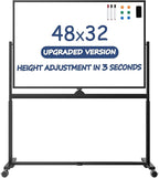 Rolling Whiteboard, 48 x 32 Inches Magnetic White Board with Stand, Double-Sided Large Standing Dry Erase Board on Wheels, Height-Adjustable Mobile Dry Erase Board for Office, Home, Classroom