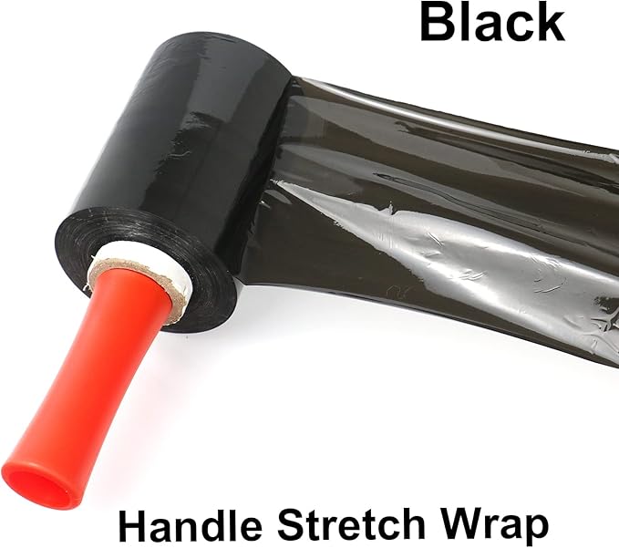 BOMEI PACK Mini Black Industrial Stretch Wrap Film 5" x 1000ft Roll with Handle, 80 Gauge Thick Cling Plastic Wrap for Moving, Pallet Wrap - Self Adhering Packaging Heavy Duty Shrink Film, 4 Pack