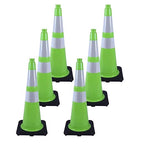 6 Pack 28 Inch Green Traffic Cones with Reflective Strips, Heavy Duty Black Base Cones for Outdoor Events, Driveways and Construction Zones (6, Green, 28 Inch)