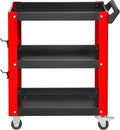 3 Tier Rolling Tool Cart, Mechanic Tool Cart on Wheels, Mechanic Storage Organizer, Utility Cart with Pegboard and Hook for Garage, Workshop, Warehouse（Red & Black）