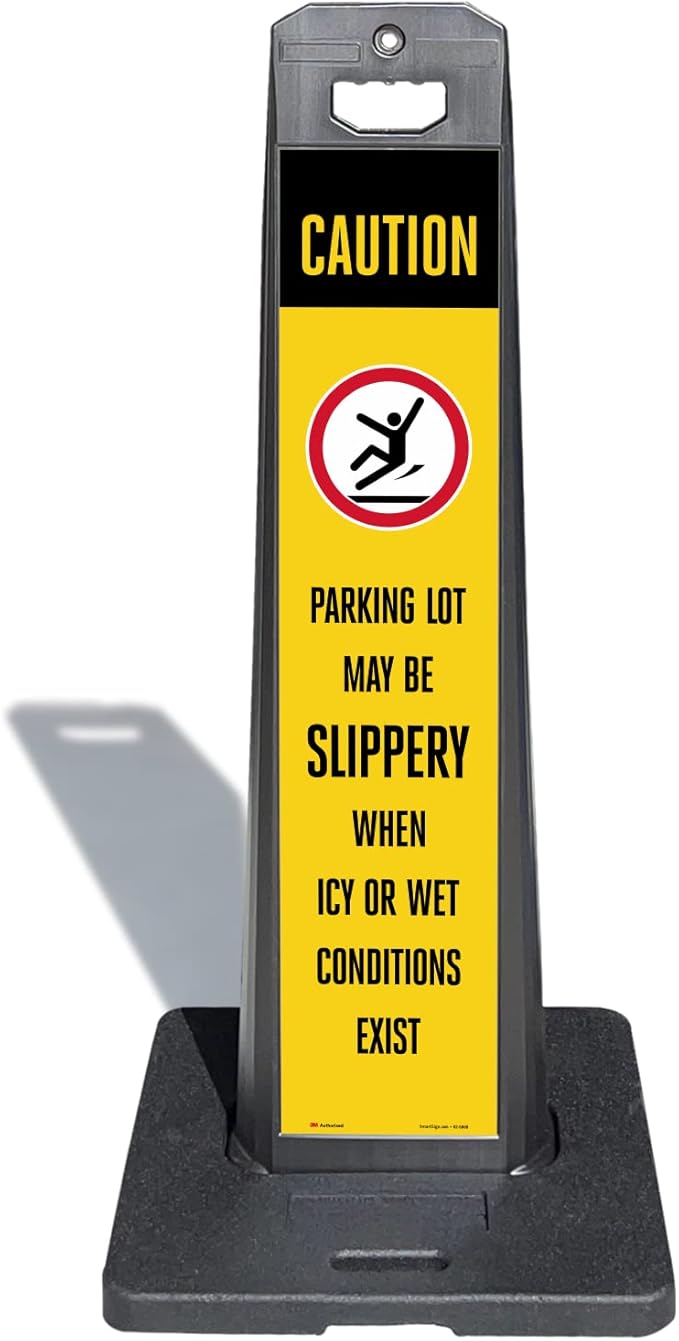 SmartSign Parking Lot Slippery When Icy Or Wet LotBoss Vertical Panel Sign Kit with Rubber Base, Double-Sided, 7.875" x 35.5" 3M Engineer Grade Reflective Parking Lot Sign, Plastic Frame, USA-Made