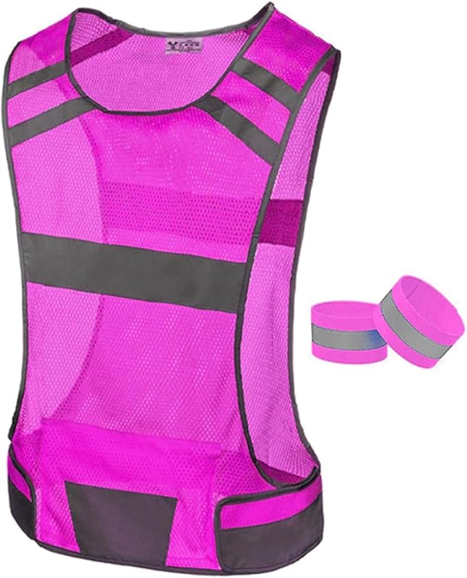 Mesh Reflective Vest with Inside Pocket - High Visibility Reflective Running Safety Vest Straps for Men Women & Kids