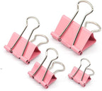 Pink Binder Clip, Paper Binder Clips, Paper Clamps Assorted Sizes, (Large, Medium, Small, X-Small) Paperclips for Office School, 100 Pack (New Version)