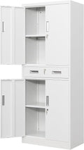 Metal Storage Cabinet, 71" H x 28" W x 16" D Locking Storage Cabinet with Adjustable Shelves and One Drawer for Office, Garage, Home, School, Utility(White)
