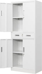 Metal Storage Cabinet, 71" H x 28" W x 16" D Locking Storage Cabinet with Adjustable Shelves and One Drawer for Office, Garage, Home, School, Utility(White)
