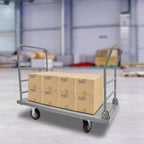 Platform Truck Cart, U Boat Cart, 48x24in 2000lbs Heavy Duty Push Dolly with Detachable Guardrail and Foldable Handle, Perfect for Schools, Restaurants, Garages, Production Lines