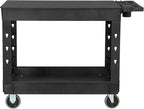 Global Industrial Industrial Service & Utility Cart, Plastic 2 Flat Black Shelf, 44” x 25-1/2”, 5" Rubber Casters