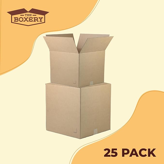 The Boxery Moving Boxes 25-Pack Small | 15x10x10 inch Brown/Kraft Corrugated Cardboard Packing, Moving & Storage for Business/Home – Durable - Eco-Friendly, Recyclable - Made in the USA