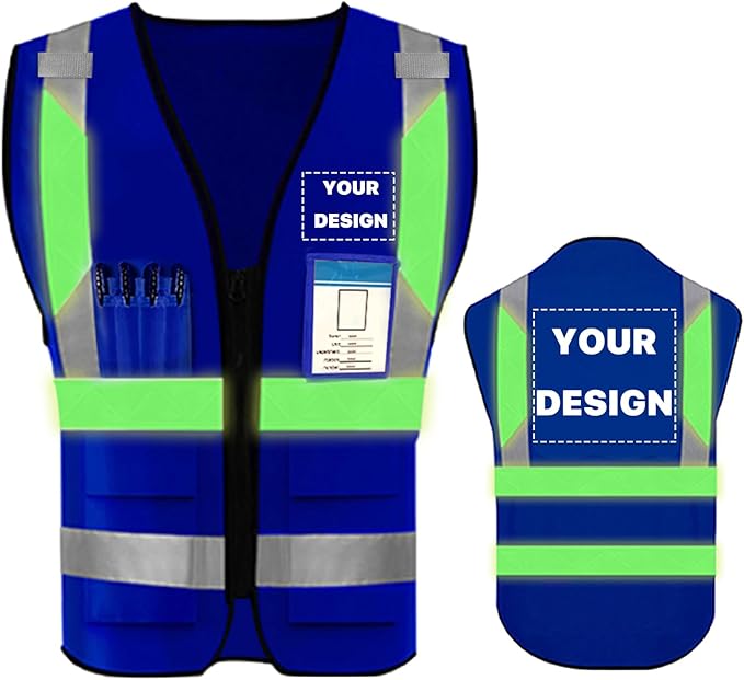 YOWESHOP High Reflective Visibility Safety Vest Custom Your Logo Safety Workwear with Reflective Strips and Pockets