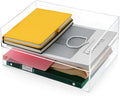 2 Pack Stackable Acrylic Paper Organizer Tray Clear Desk Letter Tray for Office A4 Size Clear Workspace Office Supplies Organizers Transparent Document Sorter